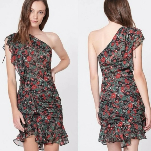 Veronica Beard One-Shoulder Floral Silk Mini Dress - Picture 7 of 12
